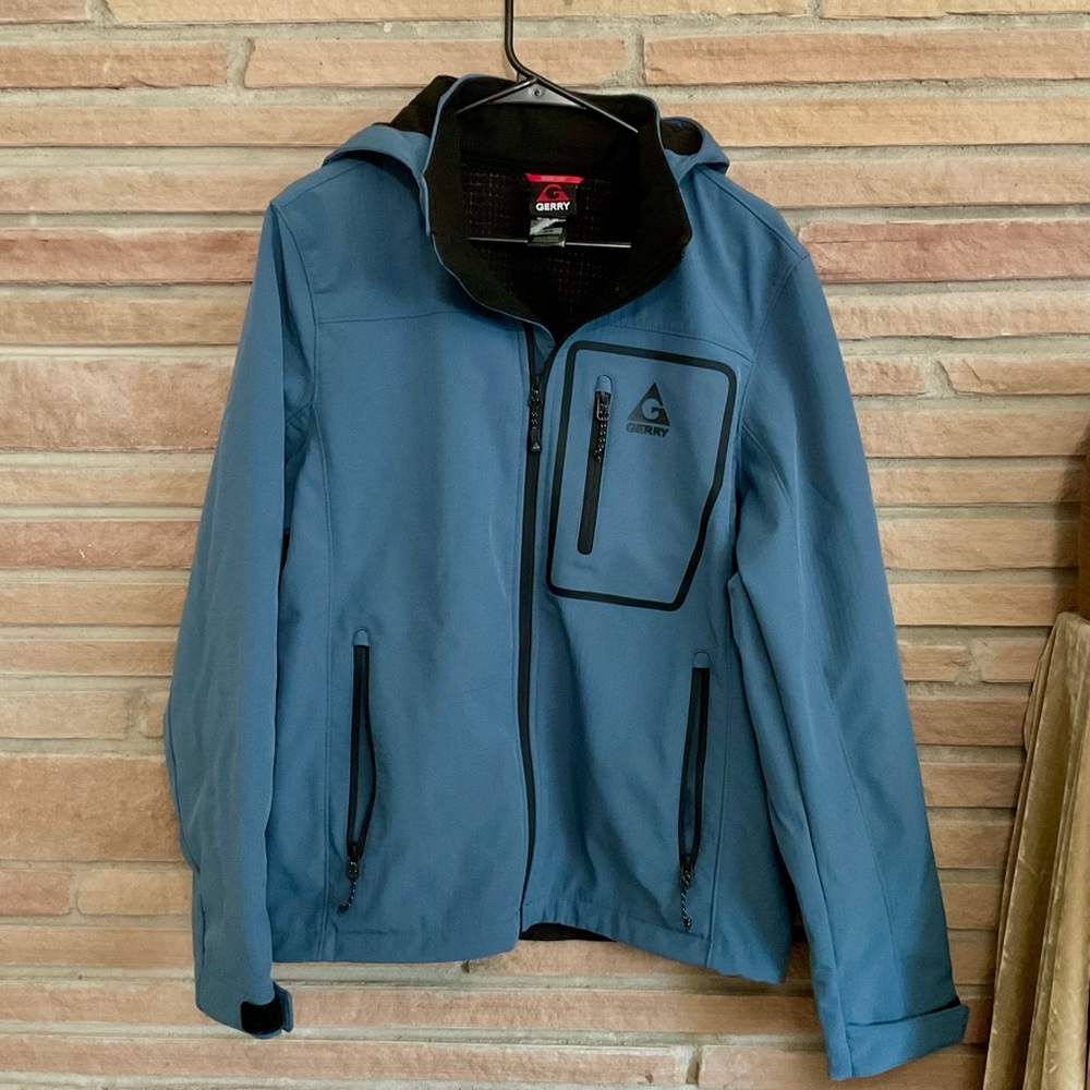 Gerry Men’s Detachable Hood Rain Jacket Medium Blue